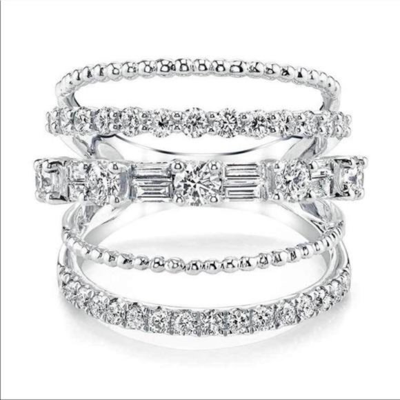 NEW 925 STERLING SILVER DIAMOND MULTI BAND RING - Picture 2 of 4
